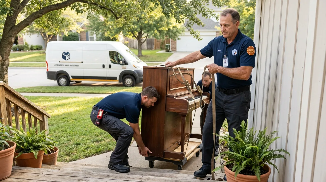 Licensed piano movers securing grand piano in Jessup, PA