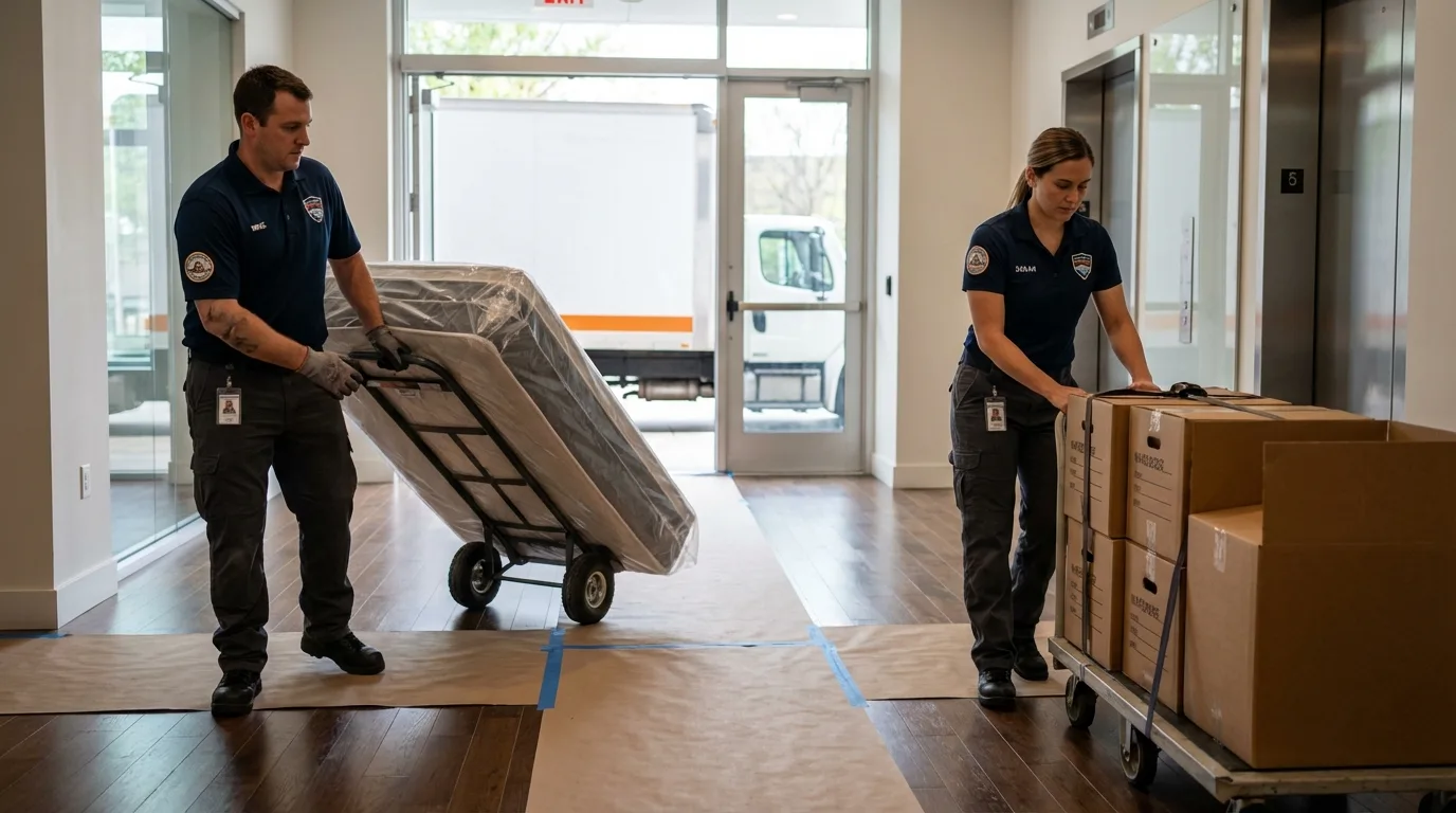 Professional apartment movers loading elevator in Jessup, PA